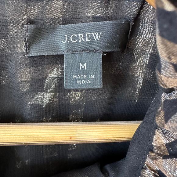 J.Crew Gold Gingham Metallic Halter Top M Black Sleeveless Holiday Party Blouse - Picture 5 of 7